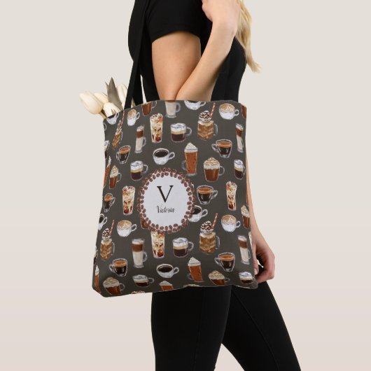 Tote Bag Nom du monogramme Venti Louveur de café Brown (De près)