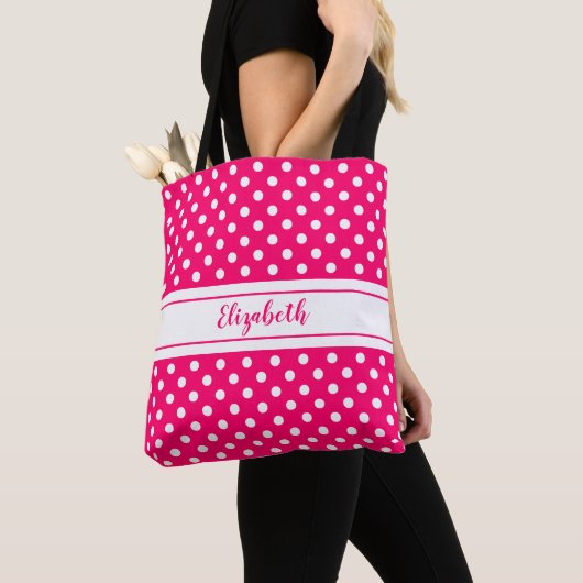Tote Bag Nom du Motif Pointe rose blanc (De près)