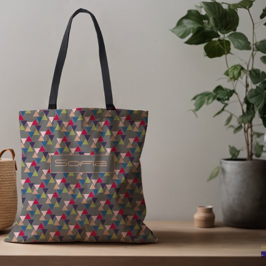Tote Bag Nom du motif triangle Abstrait gris