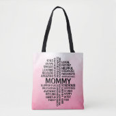 Tote Bag Nom du nuage de mot maman Pink Ombre (Devant)