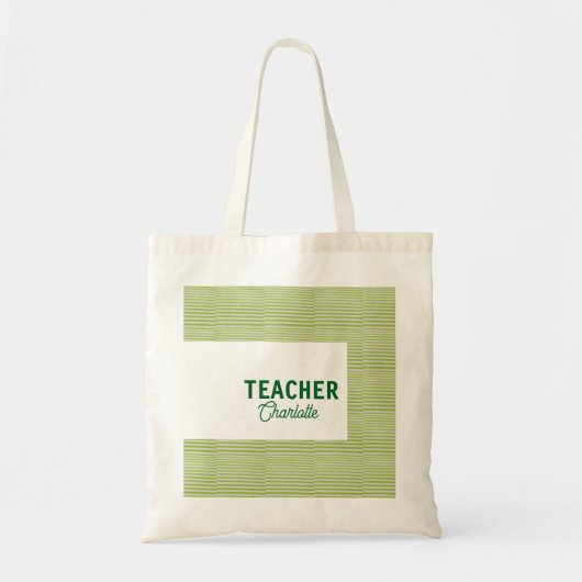 Tote Bag Nom du professeur de bandes vert citron blanc c (Devant)
