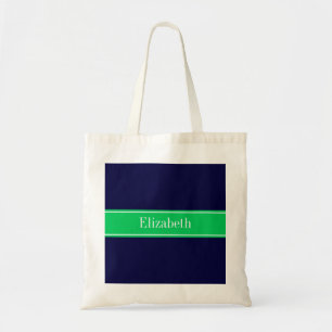 Tote Bag Nom du ruban vert émeraude bleu marine uni Monogra