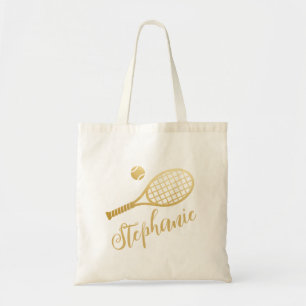 Tote Bag Nom du script d'or de tennis personnalisé
