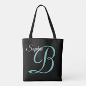 Tote Bag Nom du script et monogramme sur fond noir (Dos)