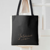 Tote Bag Nom du script féminin en or noir moderne