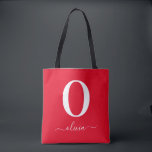 Tote Bag Nom du script Monogramme Personnalisé Rouge Et Bla<br><div class="desc">Ce monogramme élégant et design élégant de nom de script peut être offert comme cadeau pour un anniversaire,  une faveur de mariage,  une douche nuptiale ou toute occasion. Il peut être customisé avec l'initiale et le nom de la personne.</div>