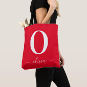 Tote Bag Nom du script Monogramme Personnalisé Rouge Et Bla (De près)