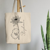 Tote Bag Nom élégant de script Lotus Fleur du mois de naiss