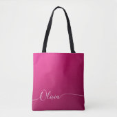 Tote Bag Nom élégant en calligraphie blanc avec reflets ros (Devant)