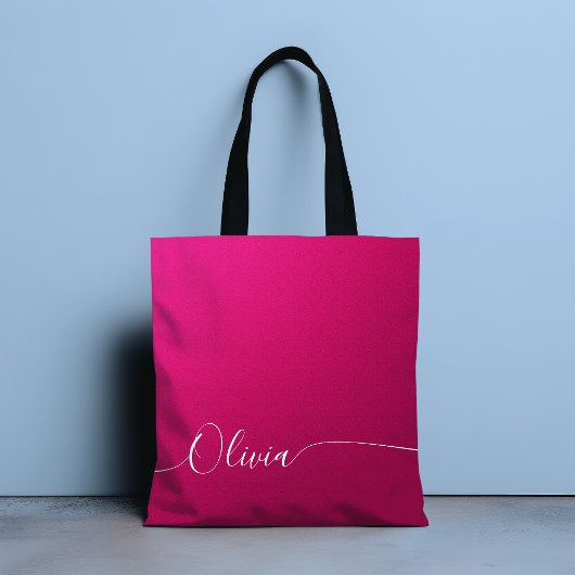 Tote Bag Nom élégant en calligraphie blanc avec reflets ros
