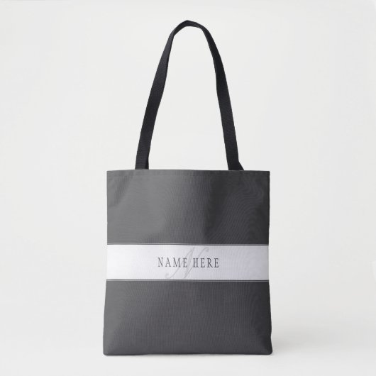 Tote Bag Nom élégant & monogramme | Gris foncé & clair (Devant)