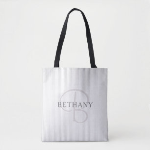 Tote Bag Nom Élégant Monogramme & Gris Mince Ombre Gris Gri