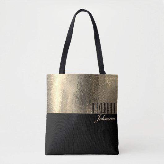 Tote Bag Nom Élégant Or Noir (Devant)