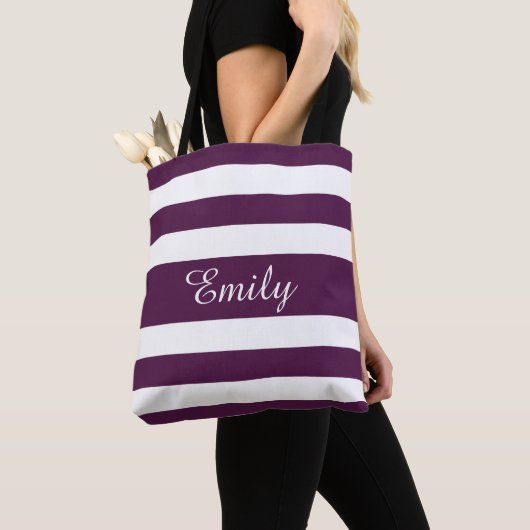Tote Bag Nom Elegant Purple Stripes (De près)