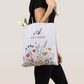 Tote Bag Nom en monogramme Fleur sauvage Bohème Chic (De près)