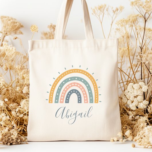 Tote Bag Nom Enfants Boho Pastel Tons Terre
