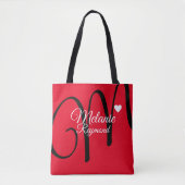 Tote Bag nom et coeur d'amour initial rouge (Devant)