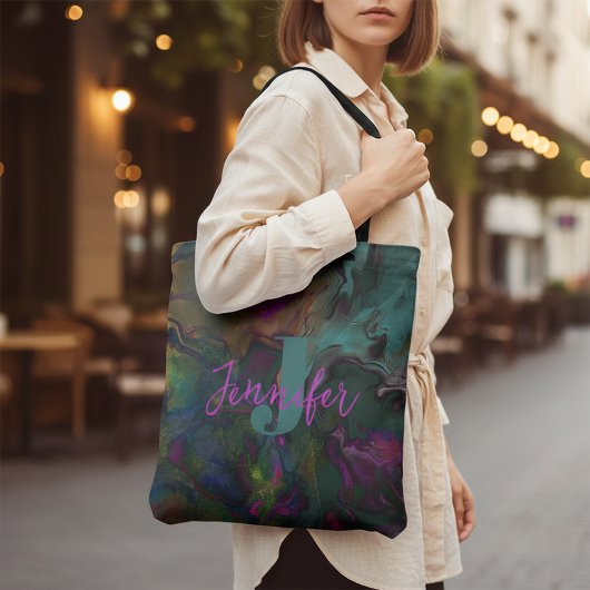 Tote Bag Nom et monogramme Abstrait de la peinture liquide 