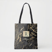 Tote Bag Nom et monogramme, boîte dorée, marbre noir et or (Devant)
