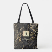 Tote Bag Nom et monogramme, boîte dorée, marbre noir et or (Dos)