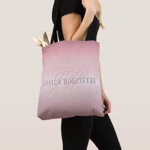 Tote Bag Nom et monogramme Soft FAUX Rose Gold Blush
