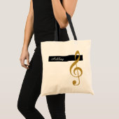 Tote Bag nom et musique de clef dorée treble (Devant (produit))