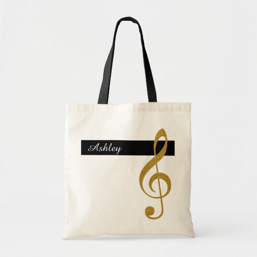 Tote Bag nom et musique de clef dorée treble (Devant)