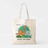 Tote Bag Nom et texte personnalisés Terre avec animaux (Dos)