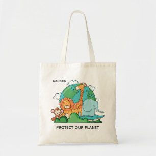 Tote Bag Nom et texte personnalisés Terre avec animaux