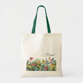 Tote Bag Nom fantaisiste sur fleurs sauvages d'été à l'aqua (Devant)