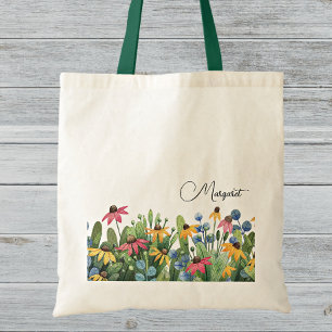 Tote Bag Nom fantaisiste sur fleurs sauvages d'été à l'aqua