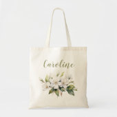 Tote Bag Nom Fleur de Pommier à l'Aquarelle Blanche Élégant (Devant)