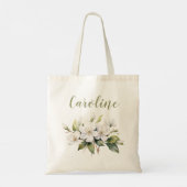 Tote Bag Nom Fleur d'Érable Élégante Aquarelle Blanche (Dos)