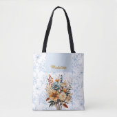 Tote Bag Nom floral bleu élégant (Devant)