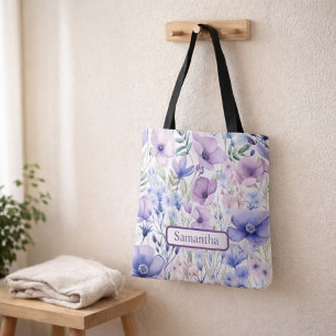 Tote Bag Nom floral violet personnalisé