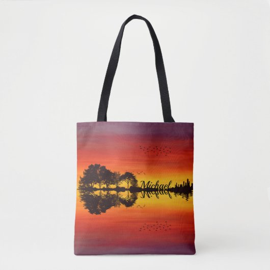 Tote Bag Nom guitariste orange moderne Aquarelle (Devant)