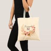 Tote Bag Nom initial de monogramme de script rose noir  (Devant (produit))