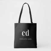 Tote Bag Nom initial du monogramme noir blanc (Devant)