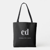 Tote Bag Nom initial du monogramme noir blanc (Dos)