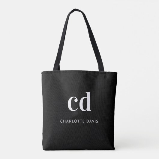 Tote Bag Nom initial du monogramme noir blanc (Dos)