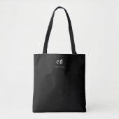 Tote Bag Nom initial du monogramme noir blanc (Devant)