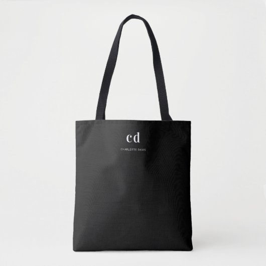 Tote Bag Nom initial du monogramme noir blanc (Devant)