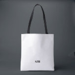 Tote Bag Nom initial minimaliste blanc personnalisé monogra<br><div class="desc">Simple minimaliste élégant moderne noir et blanc Personnalisé monogramme initiales nom Sac fourre-tout personnalisé</div>