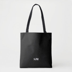 Tote Bag Nom initial minimaliste noir personnalisé monogram