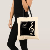 Tote Bag Nom, Initiale & Blanche Clé Arbre, Musique Noir (Devant (produit))