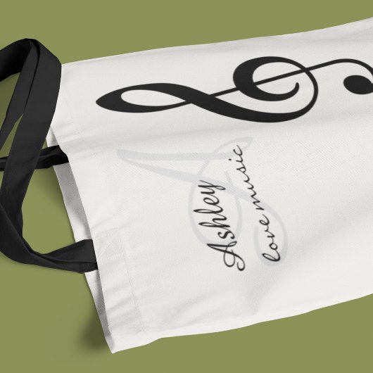 Tote Bag nom, initiale et noire de la clef