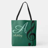 Tote Bag Nom, initiale et noire serrure de clé verte (Devant)