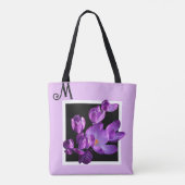 Tote Bag Nom M personnalisable monogramme violet fleuri boh (Dos)