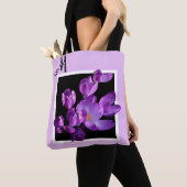 Tote Bag Nom M personnalisable monogramme violet fleuri boh (De près)