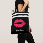 Tote Bag Nom moderne de coutume de rayures de lèvres rouges (De près)
